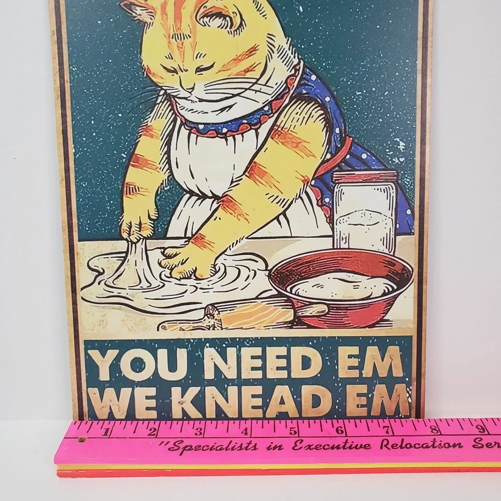 Kitty Biscuits We Knead Em You Need Em Retro Metal Tin Sign‎ Baking Tabby Cat